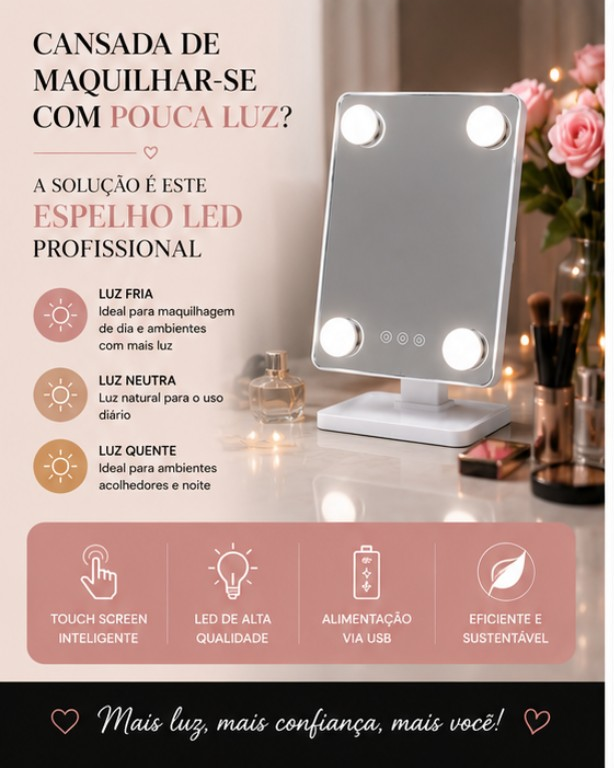 Cribelle Espelho de Maquilhagem com LED