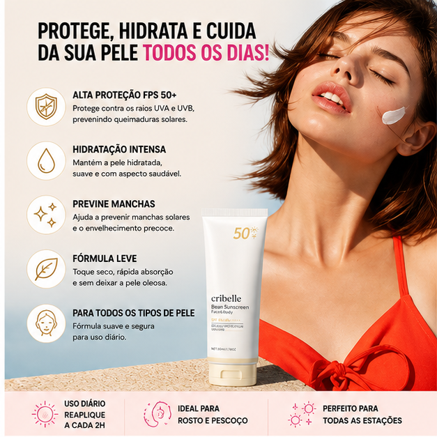 Cribelle Protetor Solar Facial FPS 50+ Hidratante