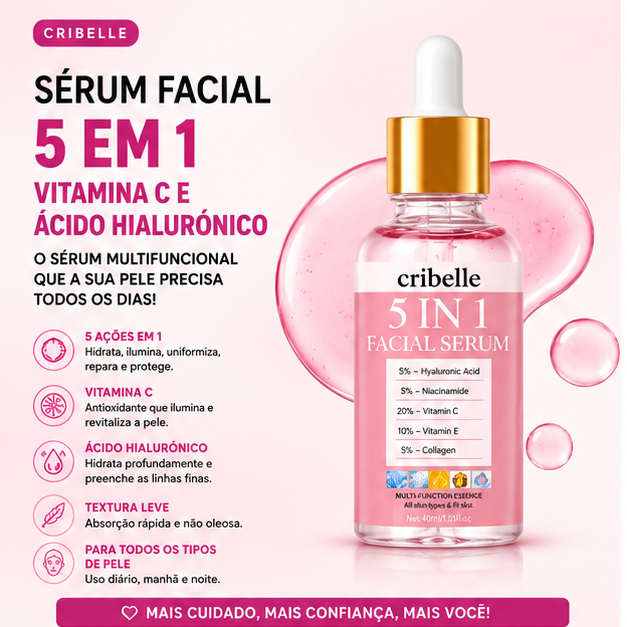 Cribelle Sérum Facial 5 em 1 Vitamina C e Ácido Hialurónico